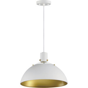 Dawn 1 Light 15.25 inch White/Satin Brass Single Pendant Ceiling Light in White and Satin Brass