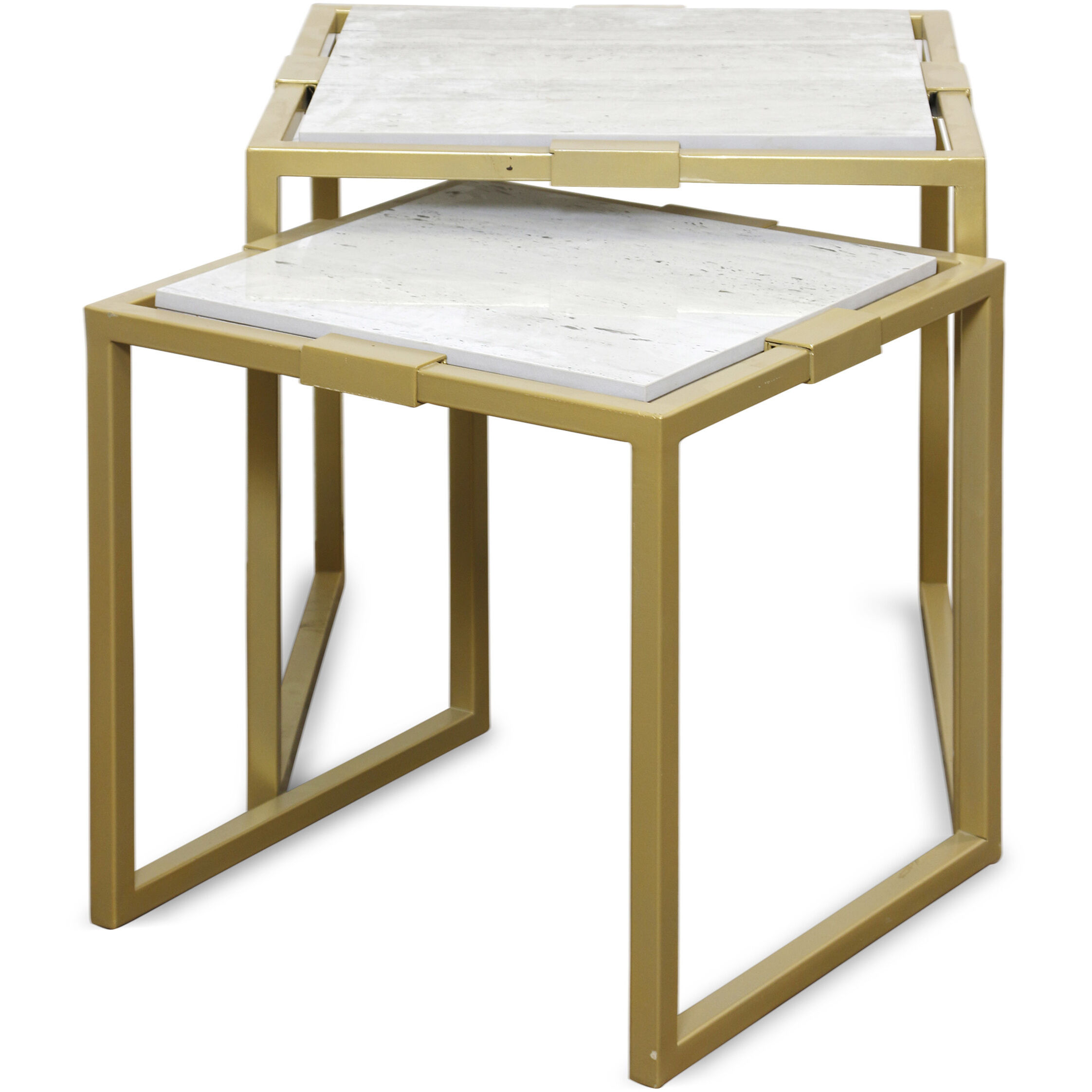 Marble White Marble and Satin Brass Side Table