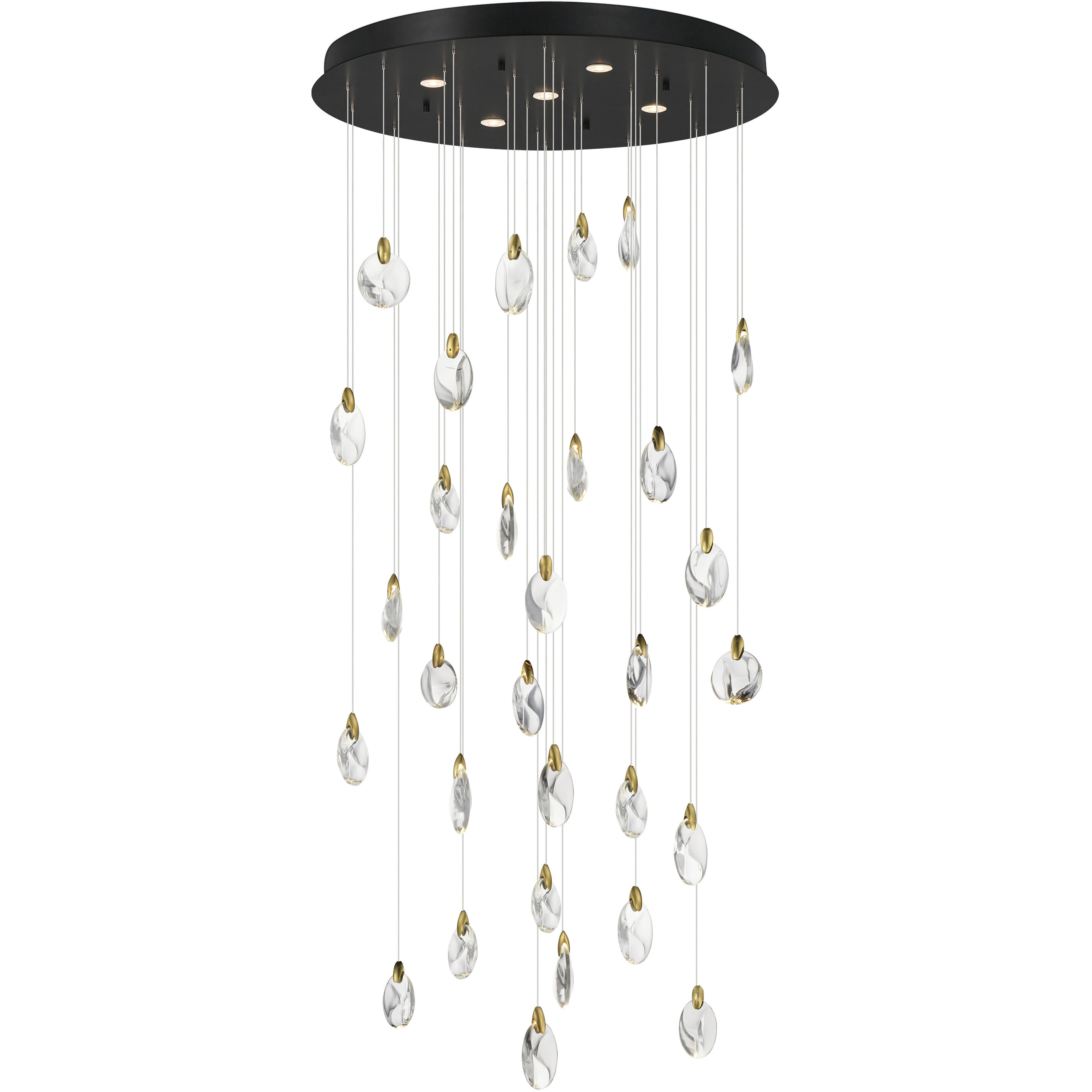 Pebble LED 36 inch Black and Polished Gold Multi-Tier Chandelier Ceiling Light in Clear Crystal