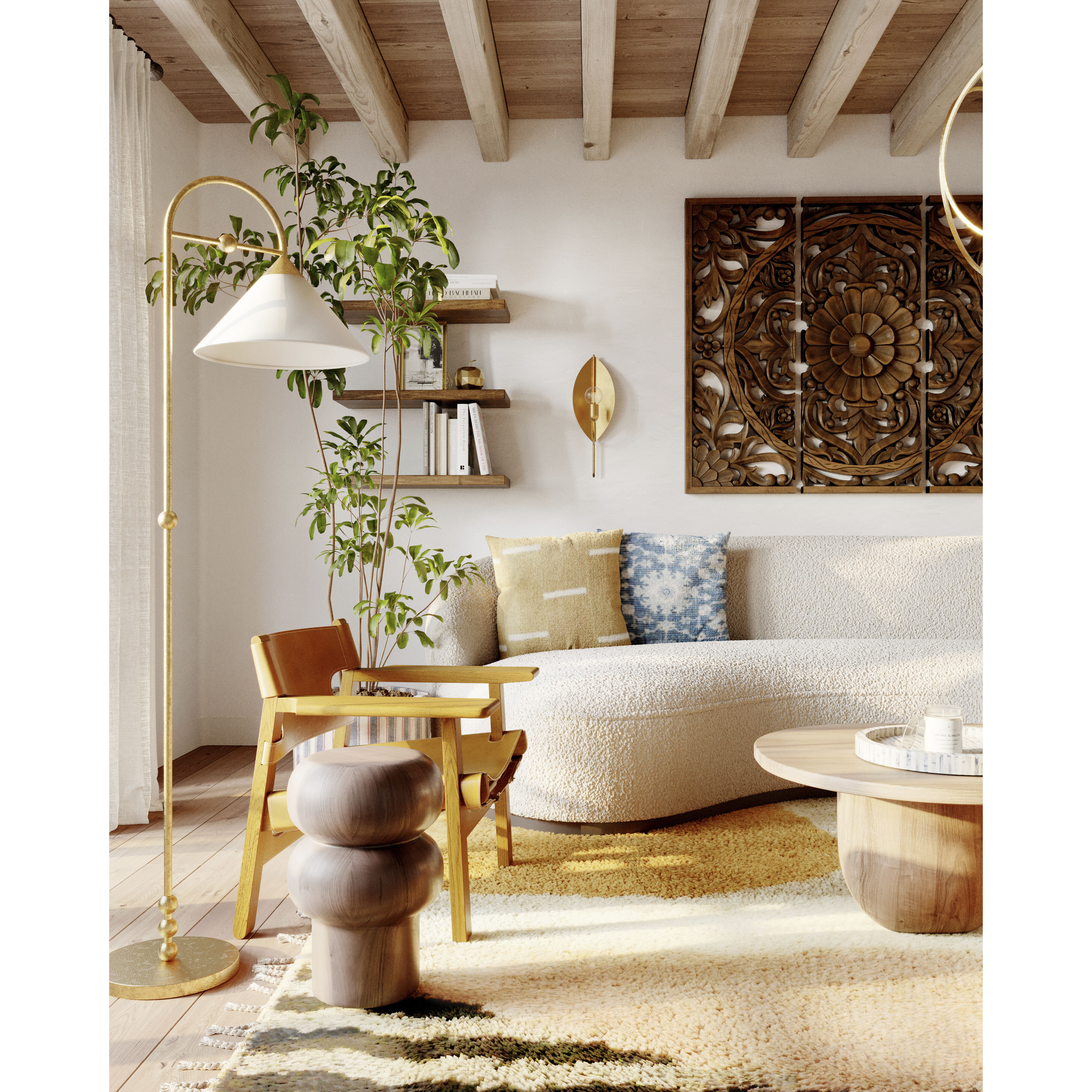 Sang 65 inch 60.00 watt Aged Brass Floor Lamp Portable Light