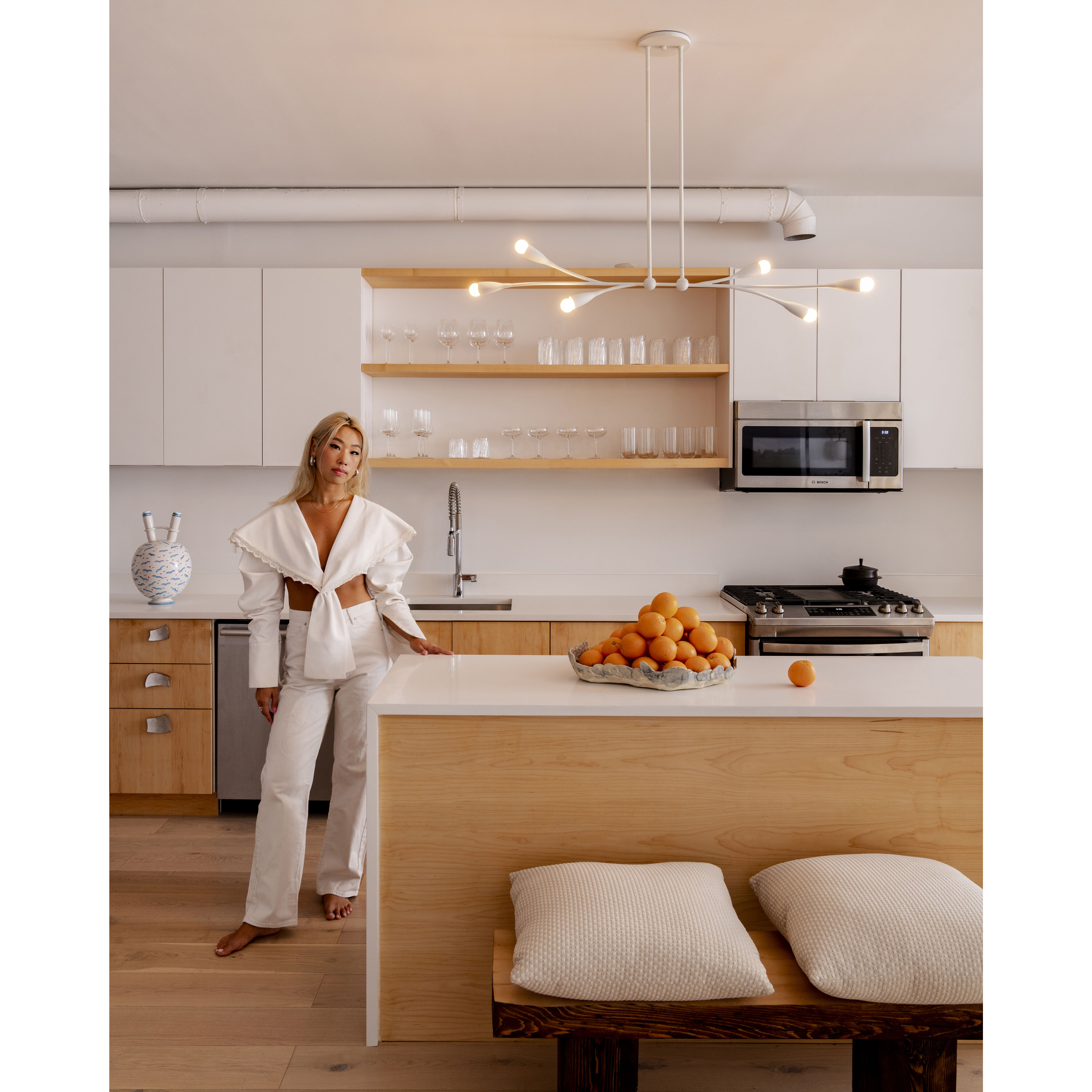 Elsa 6 Light 50 inch Textured White Linear Ceiling Light