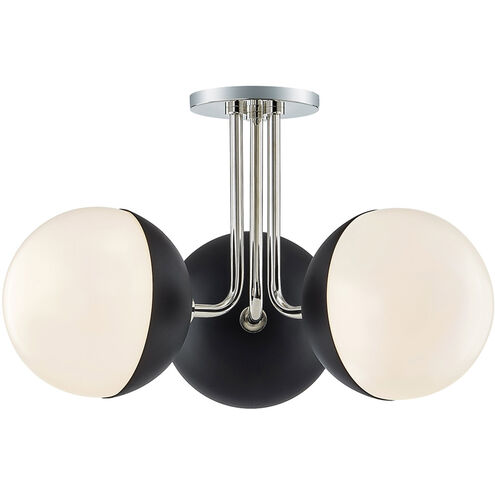 Renee 3 Light 20 inch Polished Nickel / Black Semi Flush Ceiling Light in Polished Nickel and Black