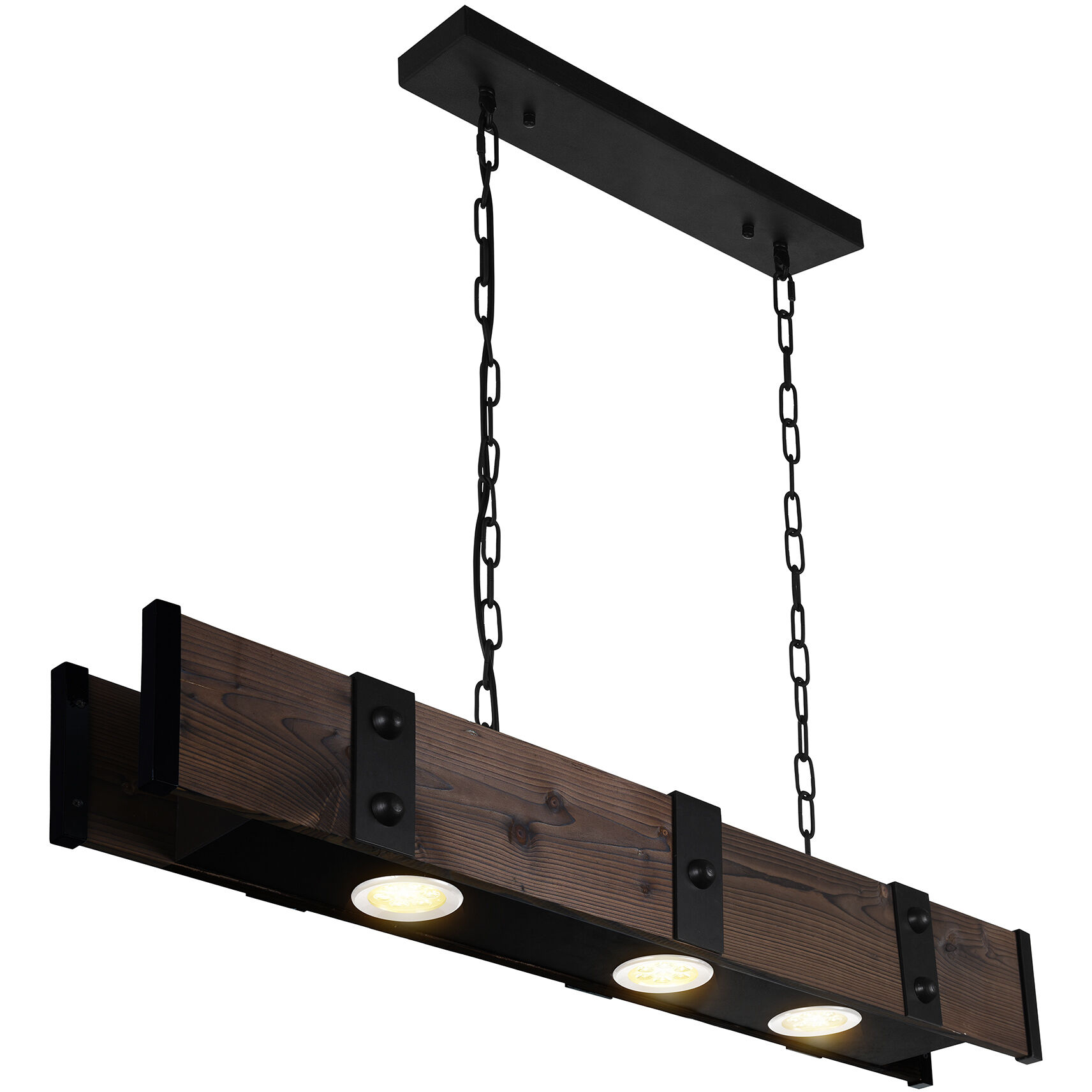 Pago LED 42 inch Black and Wood Drum Shade Island Light Ceiling Light