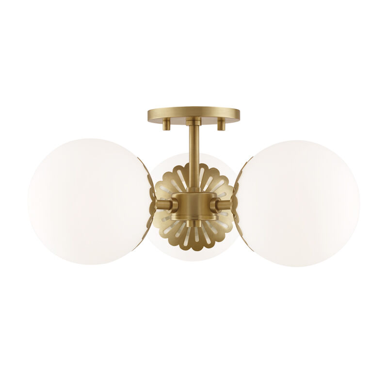 Paige 3 Light 18 inch Aged Brass Semi Flush Ceiling Light 
