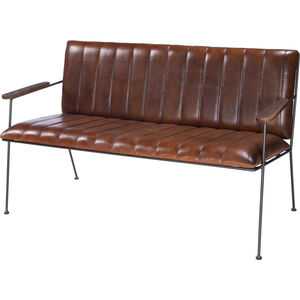 Phoenix Leather & Metal 53"W Bench in Medium Brown