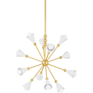 Hikari 12 Light 28.25 inch Aged Brass and Soft White Chandelier Ceiling Light