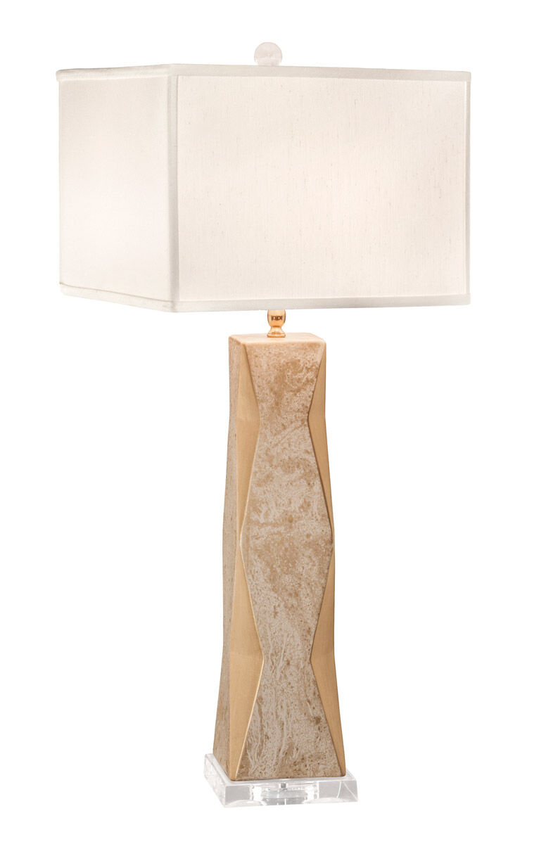 Thumprints Geo 1 Light Table Lamp in Marbled Gold with Off White Square Silk Hardback Shade 1218-ASL-2143