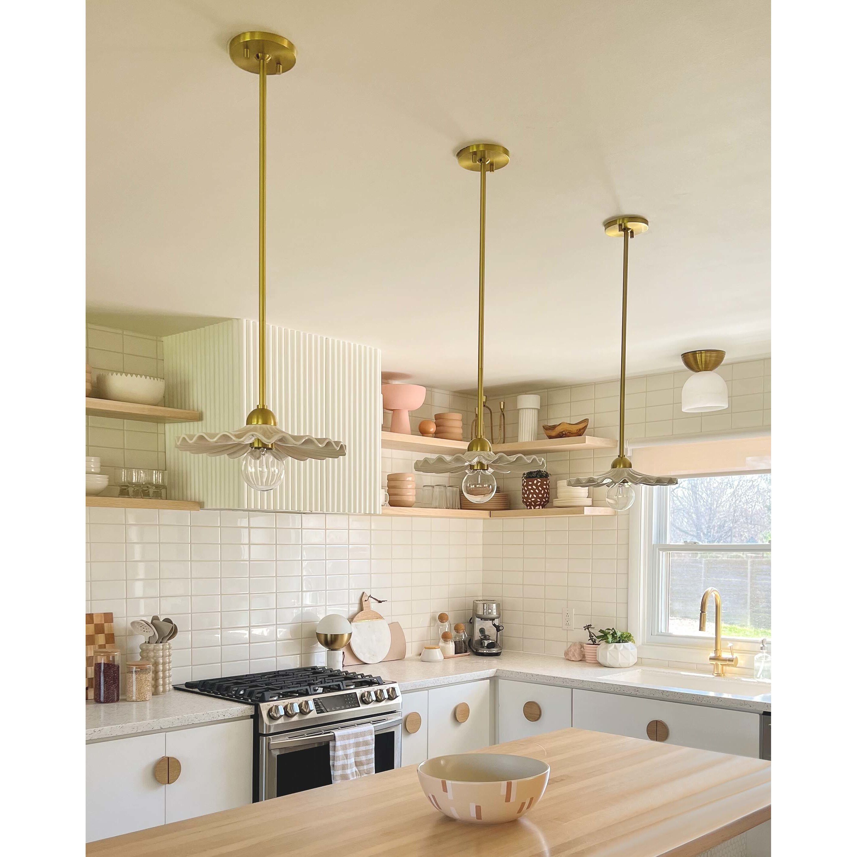 Tinsley 1 Light 12 inch Aged Brass/Ceramic Gloss Cream Pendant Ceiling Light