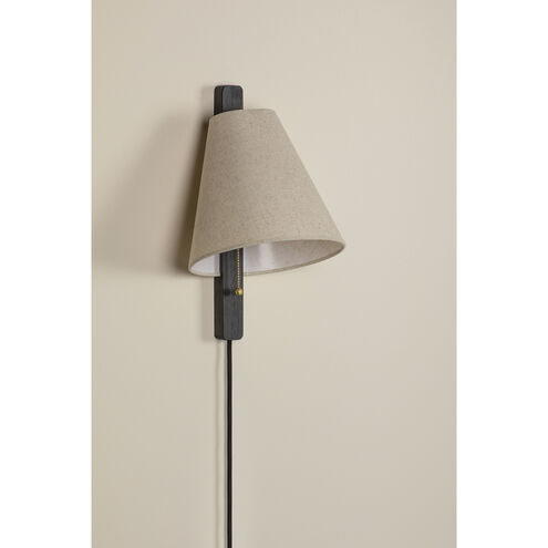 Ellen 1 Light Aged Brass/Wood Charred Ash Plug-In Sconce Wall Light