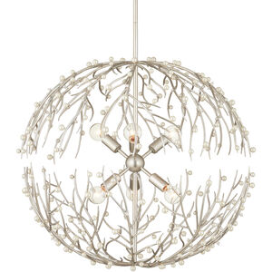 Shinju 6 Light 25.5 inch Natural/Contemporary Silver Leaf Orb Chandelier Ceiling Light