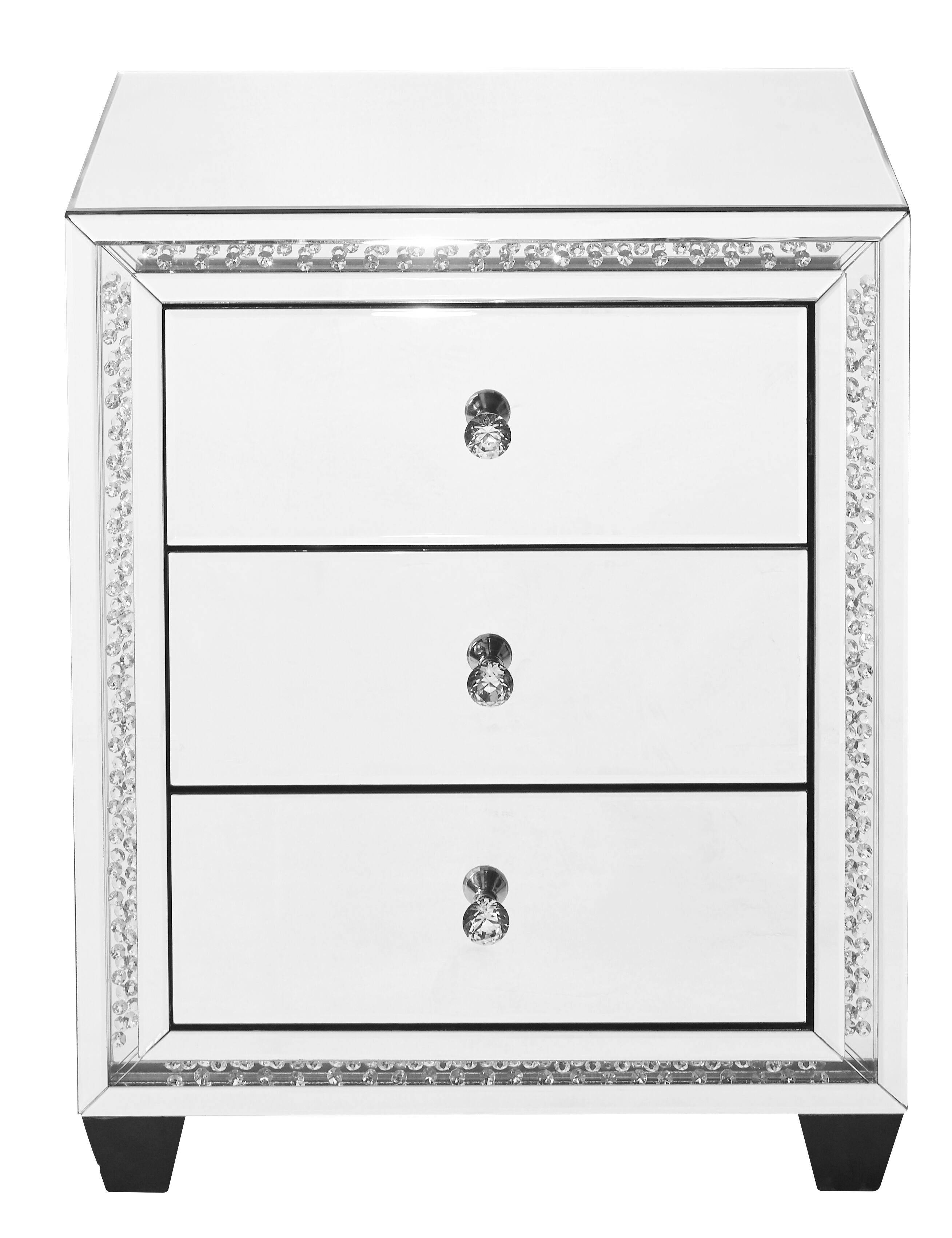 Modern 27 X 22 inch Clear Mirror and Crystal Bedside Table