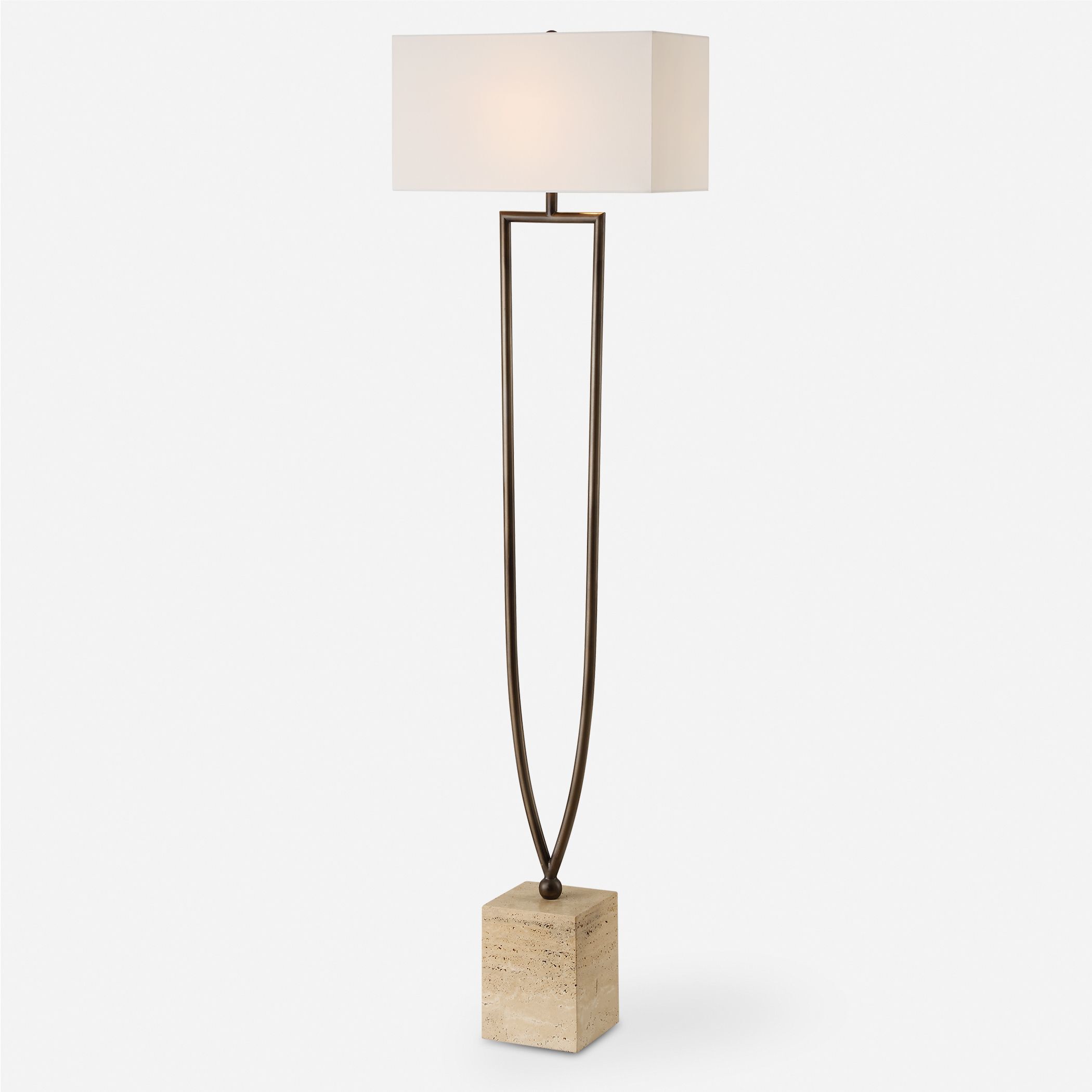 Fork In The Road 64 inch 150.00 watt Warm Dark Bronze and Beige Travertine Floor Lamp Portable Light