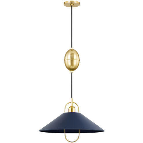 Mariel 1 Light 18 inch Aged Brass/Soft Navy Pendant Ceiling Light in Aged Brass and Soft Navy