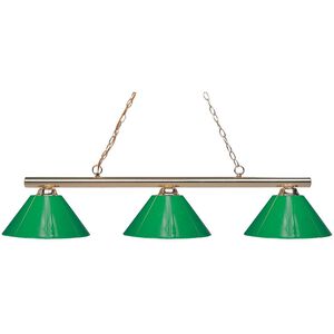 Sharp Shooter 3 Light 48 inch Polished Brass Billiard Ceiling Light in Green Plastic