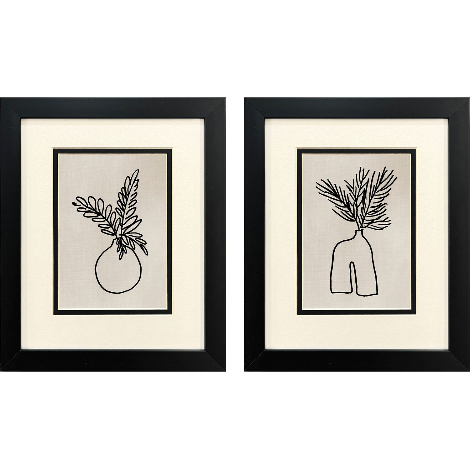 Simple Leaves Black and Beige and Neutral Framed Art, Propac