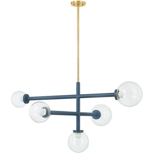 Sia 5 Light 43.25 inch Aged Brass/Slate Blue Chandelier Ceiling Light