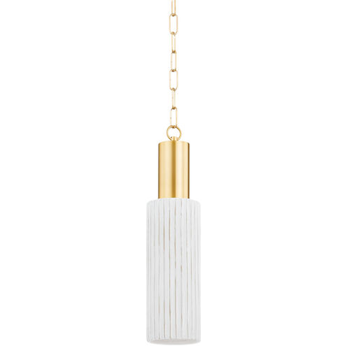 Corissa 1 Light 5 inch Aged Brass and Ceramic Whitewash Bisque Pendant Ceiling Light