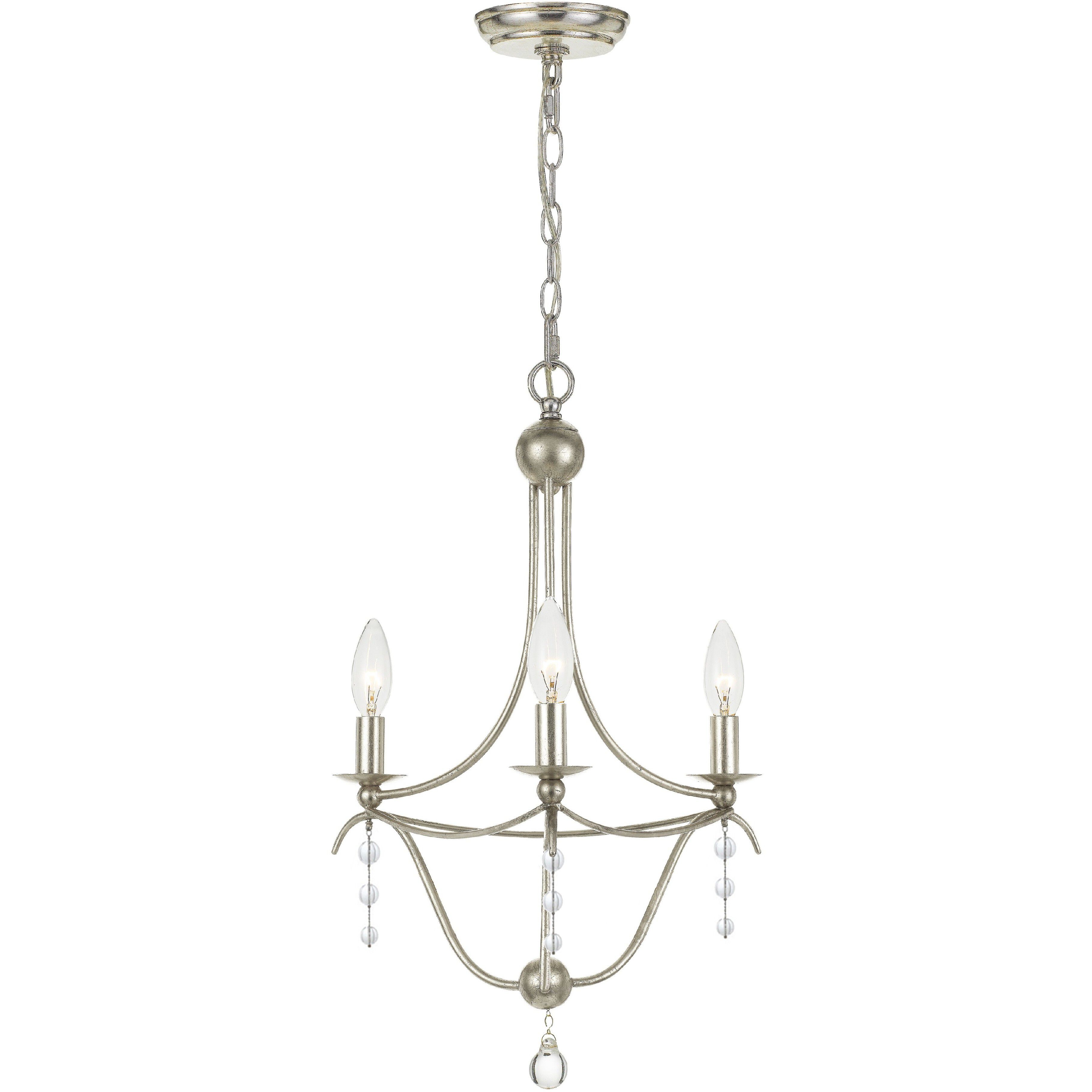 Metro 3 Light 15.5 inch Antique Silver Mini Chandelier Ceiling Light