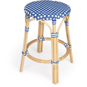 Tobias Blue & White Rattan Bar Stool