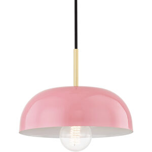 Avery 1 Light 11 inch Aged Brass Pendant Ceiling Light in Pink Metal