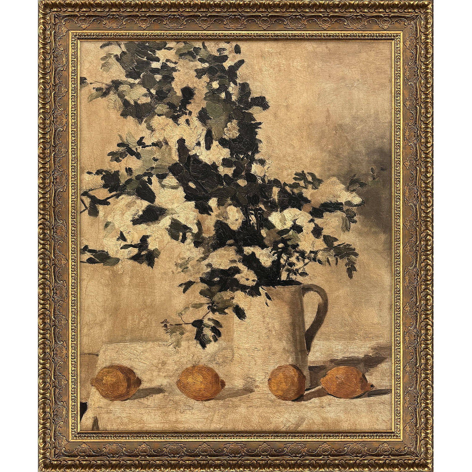 Flowers and Lemons Brown and Multi and Neutral and Yellow Framed Art