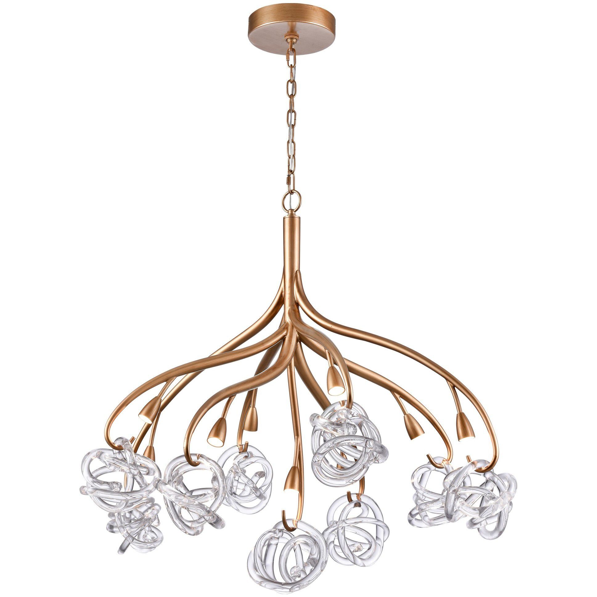 Freeform LED 37 inch Antique Gold Leaf Chandelier Ceiling Light, Converts to Semi Flush