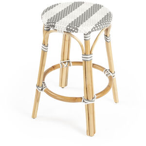 Tobias Rattan Round 24" Counter Stool in Gray and White Stripe