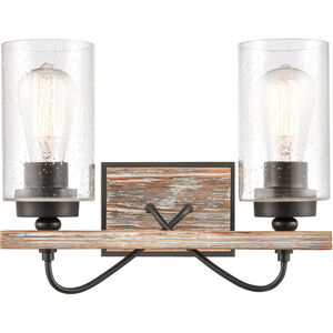 Paladin 2 Light 14 inch Matte Black Bath Vanity Light Wall Light in Seedy Glass