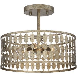 Shabby Chic 3 Light 12 inch Antique Gold Semi-Flush Ceiling Light