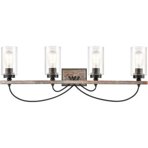 Paladin 4 Light 35 inch Matte Black Bath Vanity Light Wall Light in Seedy Glass