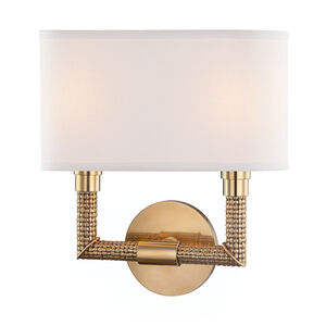 Dubois 2 Light 11.5 inch Aged Brass ADA Wall Sconce Wall Light, Off-White Linen