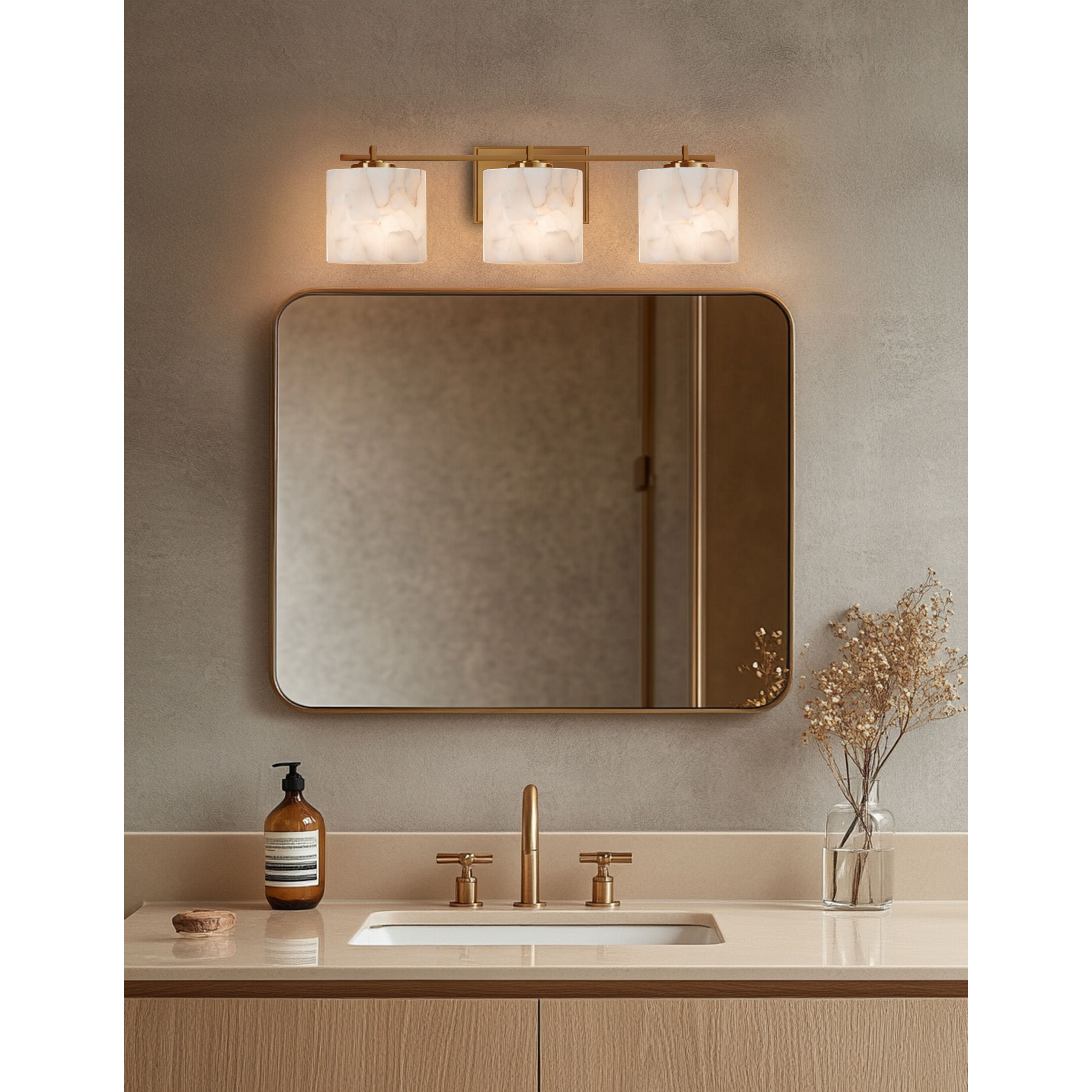 Alabaster Rocks LED 26.75 inch Brushed Brass Bath Bar Wall Light