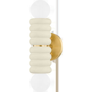 Bibi 2 Light 5 inch Aged Brass/Ceramic Antique Ivory Wall Sconce Wall Light