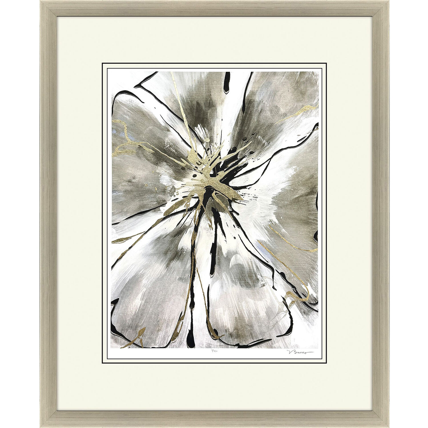 Gilded Petal Expansion Gray and Black and Metallic and Neutral Framed Art