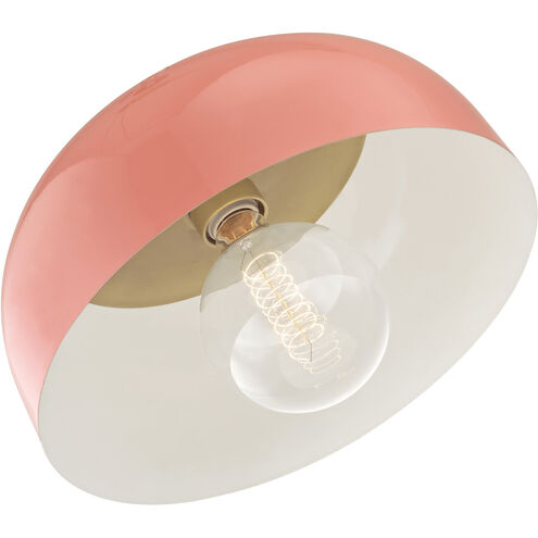 Avery 1 Light 11 inch Aged Brass Semi Flush Ceiling Light in Pink Metal