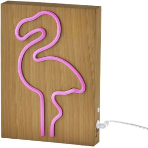 Wood Framed 9 inch 0.5 watt Natural Wood Grain on Plastic - Water Transfer Table/Wall Lamp Portable Light, Neon Flamingo, Simplee Adesso