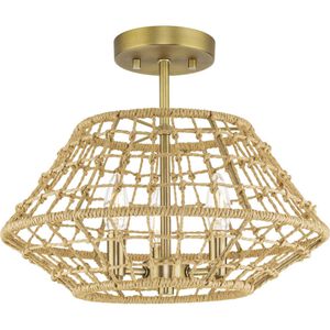 Laila 3 Light 16 inch Vintage Brass Semi-Flush Mount Convertible Ceiling Light, Design Series
