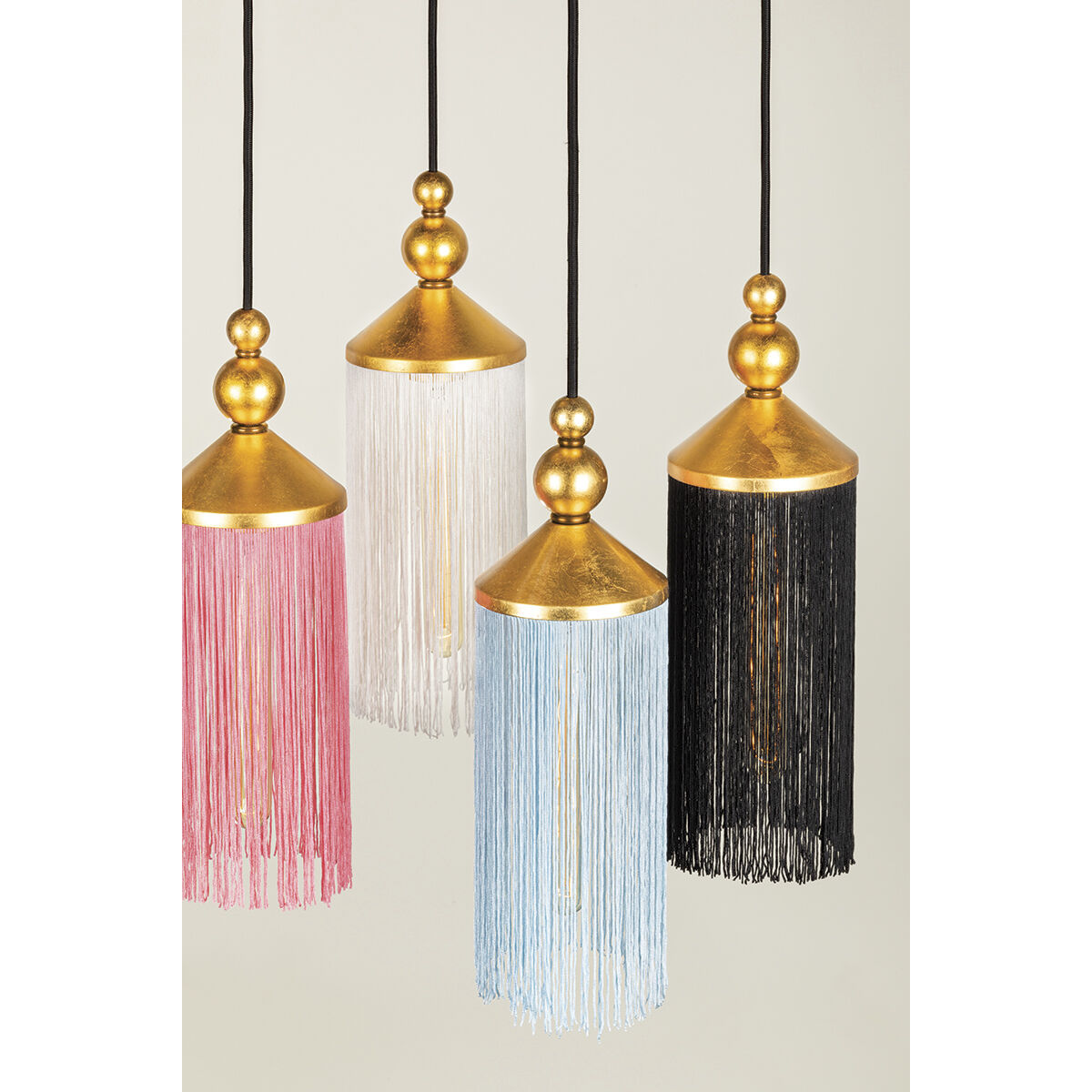 Scarlett 1 Light 5 inch Gold Leaf Pendant Ceiling Light in White Silk Tassels