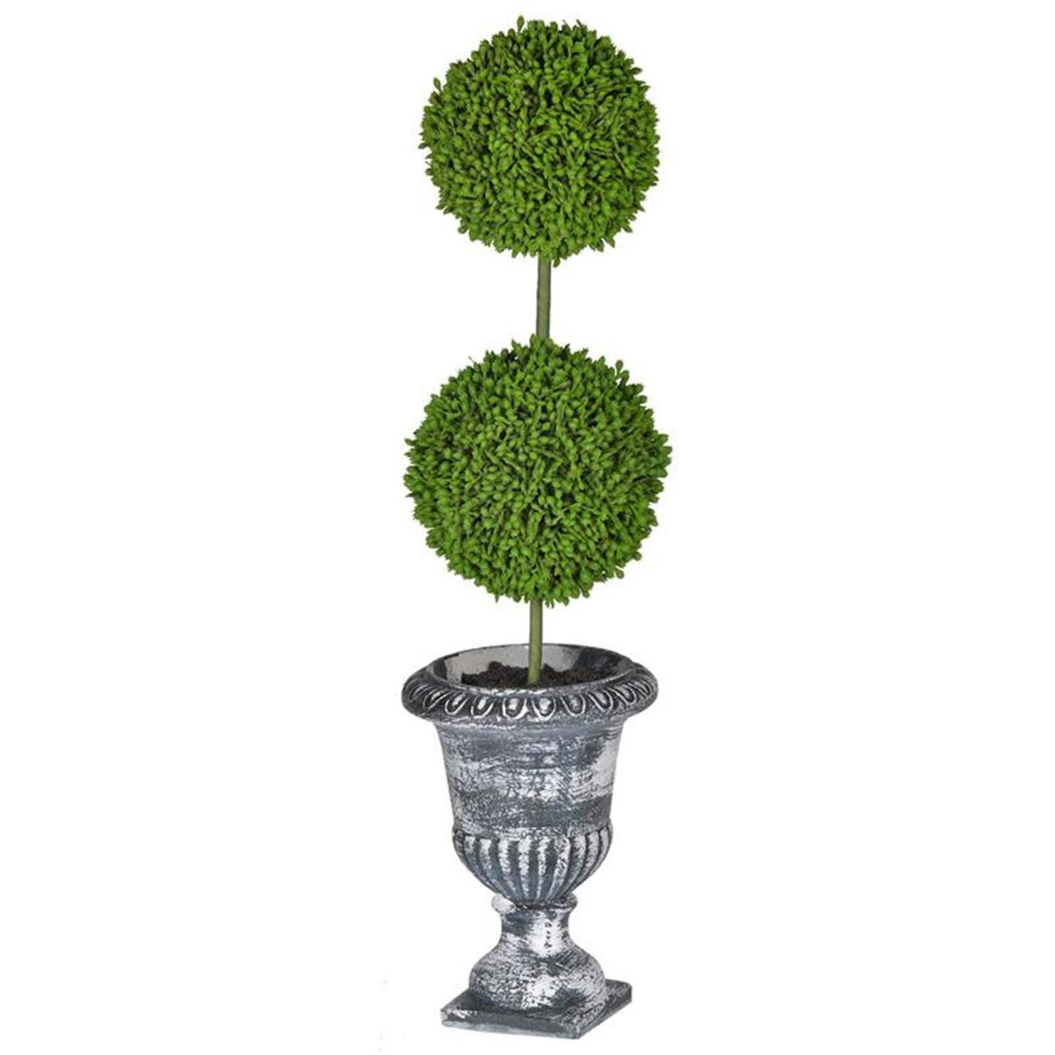 Faux Topiary Green, Weathered Black Topiaries