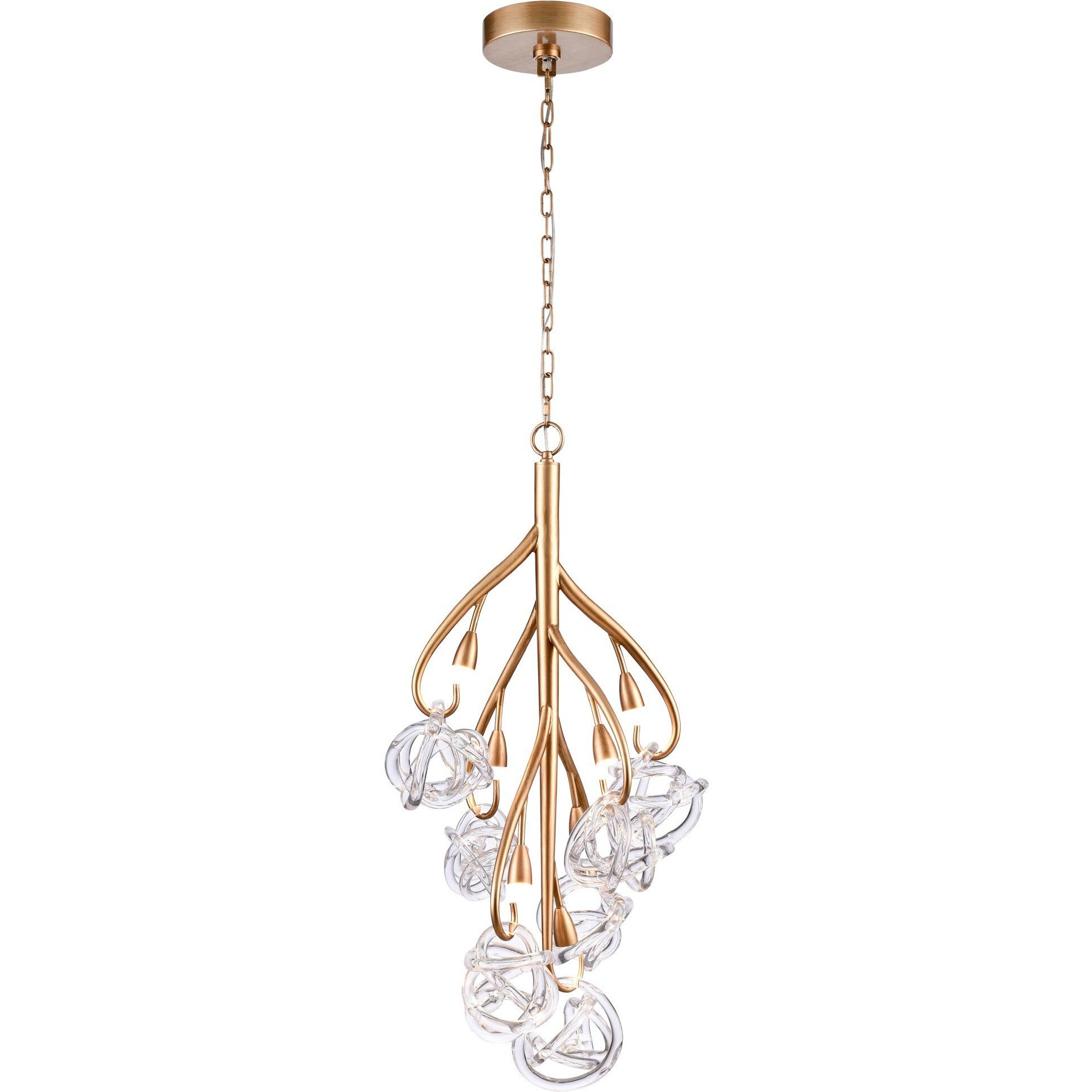 Freeform LED 21 inch Antique Gold Leaf Chandelier Ceiling Light, Converts to Semi Flush