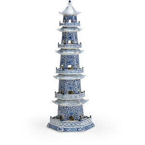 Chelsea House Cobalt/Off White Glaze Pagoda Accent