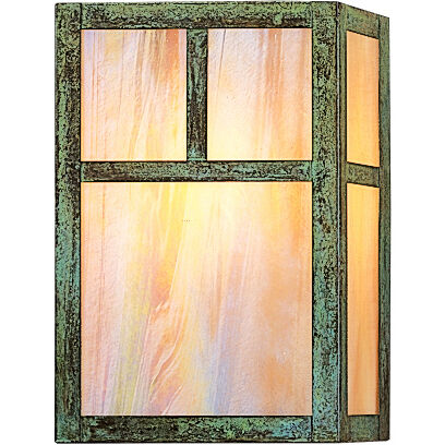 Mission 1 Light 7 inch Verdigris Patina Wall Mount Wall Light in Gold White Iridescent 