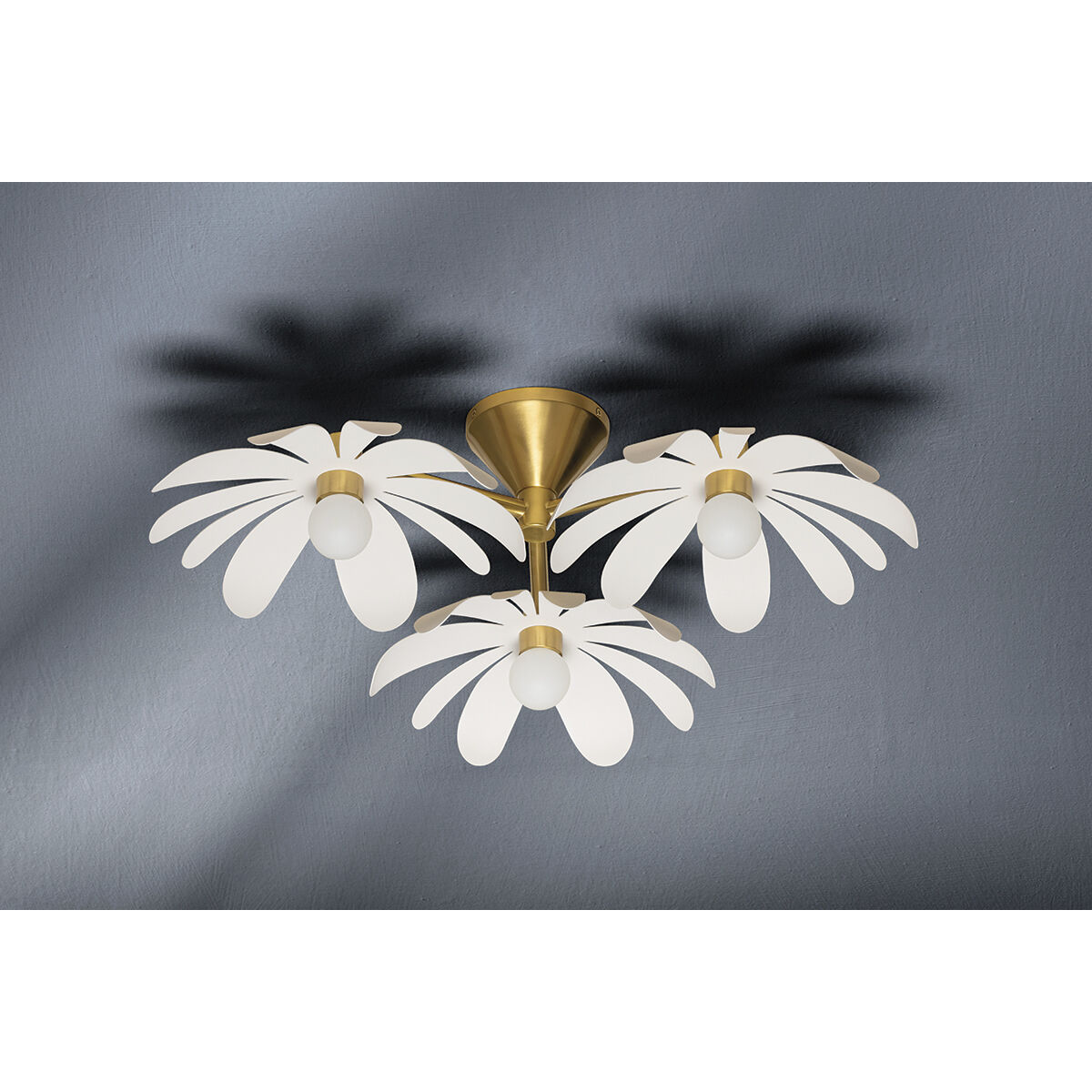 Twiggy 3 Light 25 inch Aged Brass/Textured White Combo Semi Flush Mount Ceiling Light