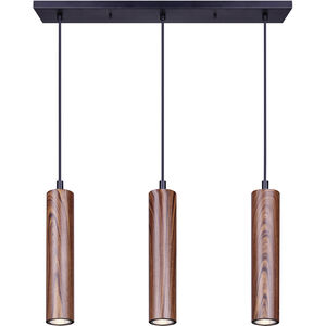 Carver 3 Light 24 inch Matte Black and Faux Wood Pendant Ceiling Light