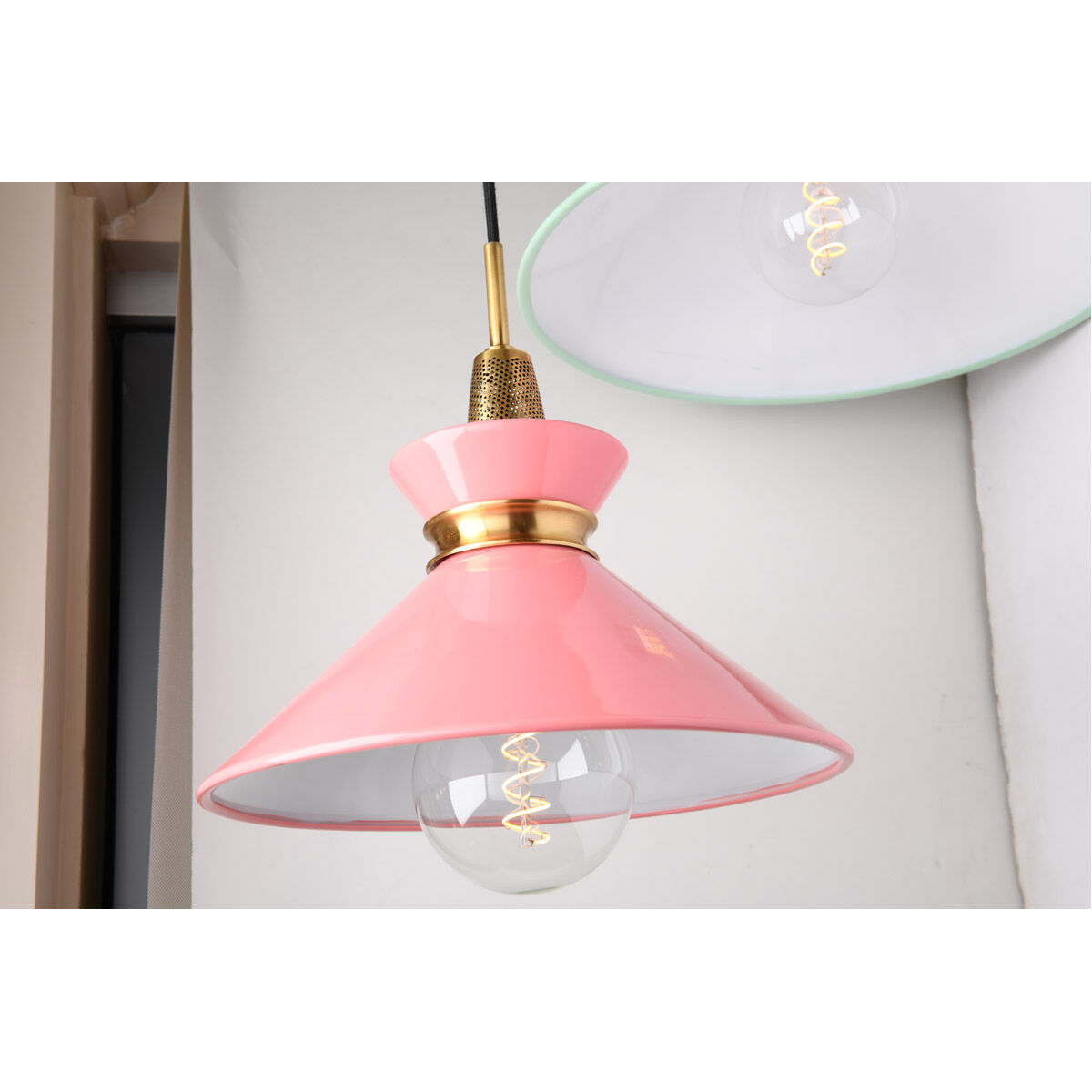 Kiki 1 Light 14 inch Aged Brass Pendant Ceiling Light in Pink Metal