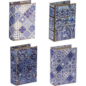 Book 3.7 inch Blue and White Book Box, Set of 4