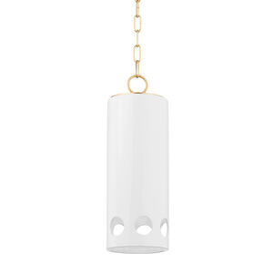 Jean 1 Light 6 inch Aged Brass/Ceramic Gloss White Pendant Ceiling Light in Aged Brass/Gloss White