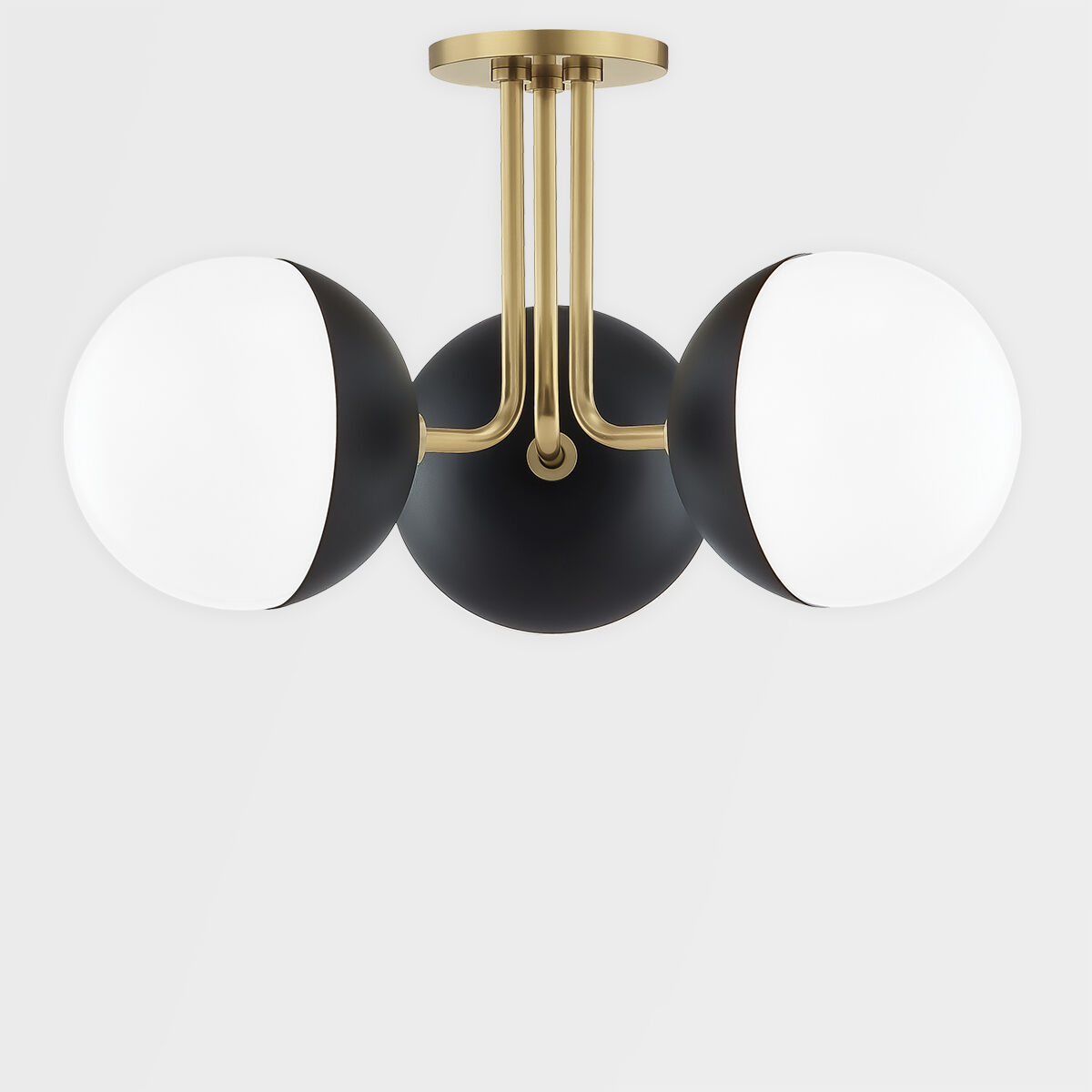 Renee 3 Light 20 inch Aged Brass / Black Semi Flush Ceiling Light in Aged Brass and Black
