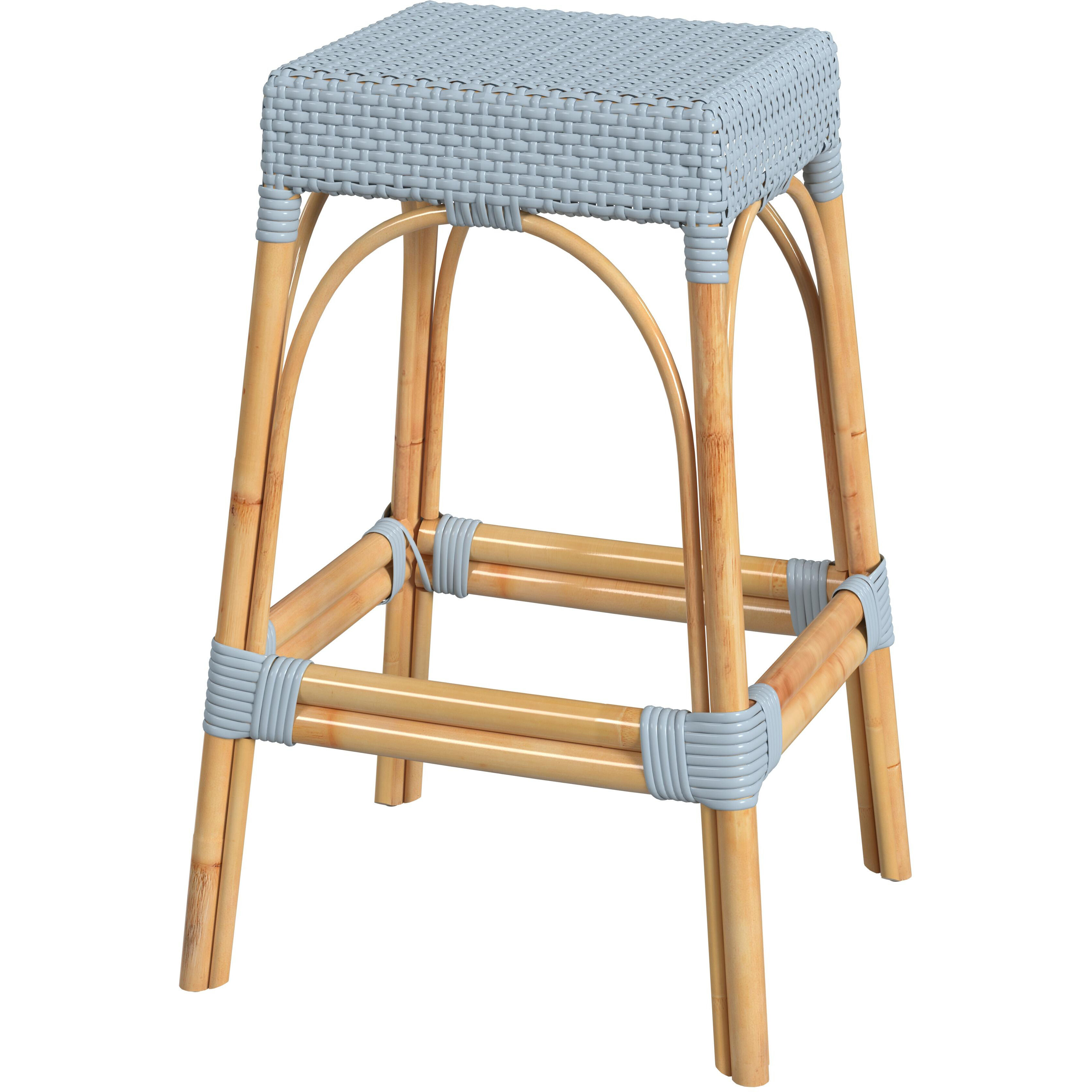 Robias Rectangular Rattan 30" Bar Stool in Baby Blue