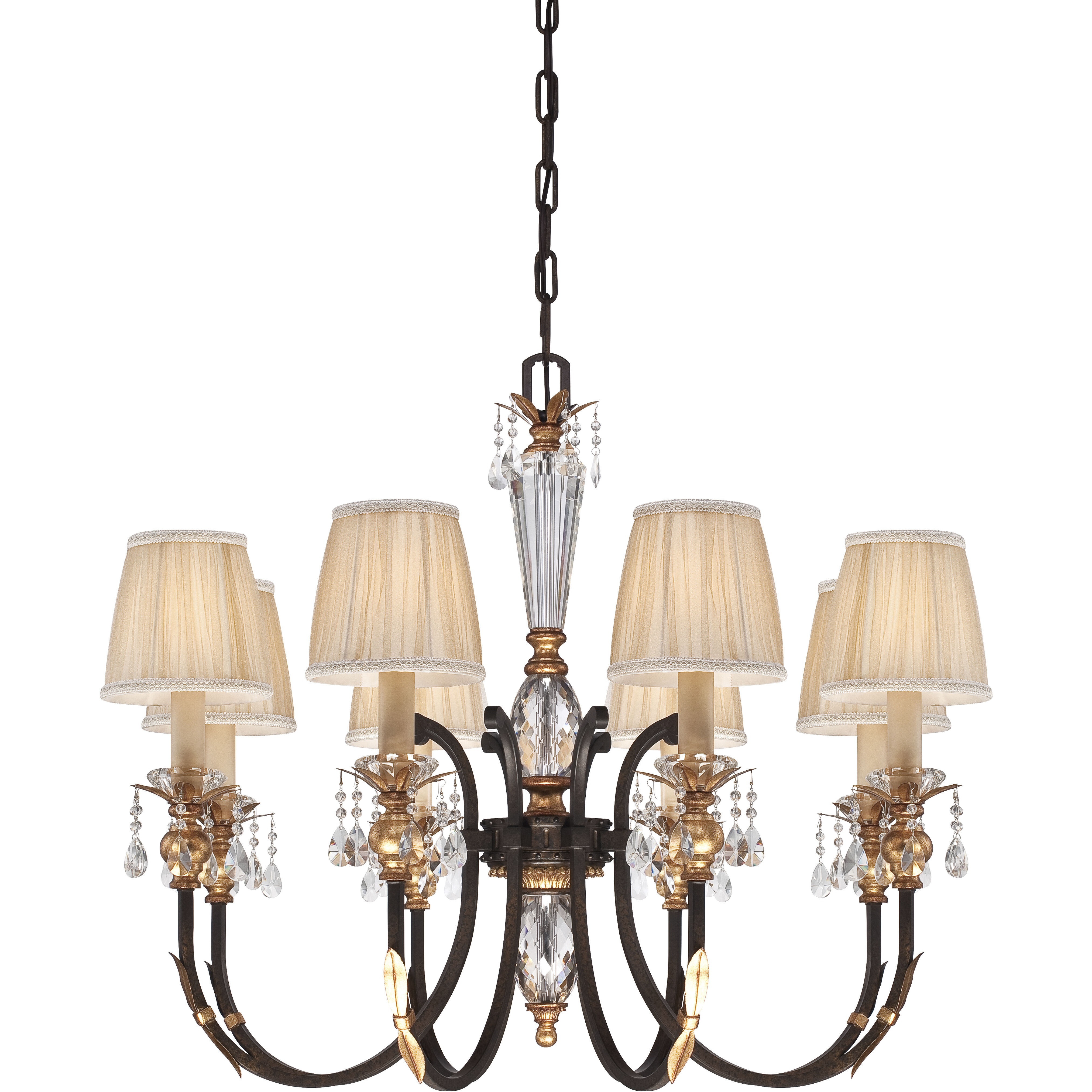 Bella Cristallo 8 Light 35 inch French Bronze with Gold Chandelier Ceiling Light